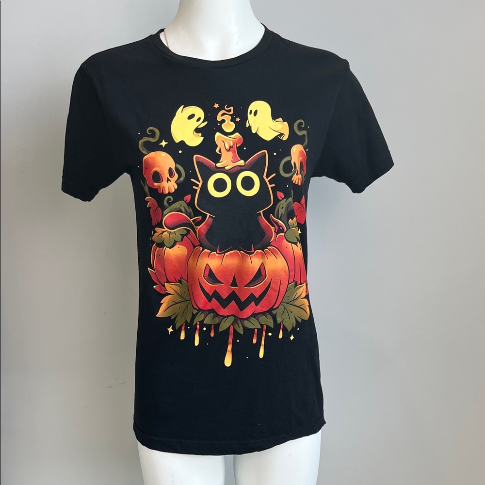 Hot Topic Black Halloween Cat Tee